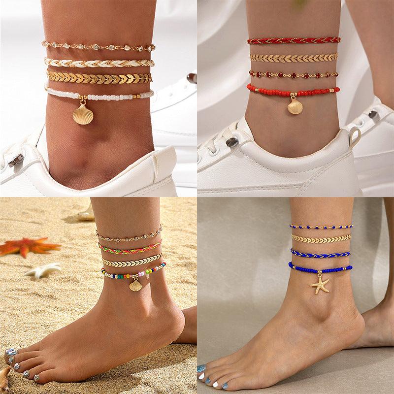 4PCS Bohemian Woven Rope Anklet Set – Unisex Foot Chain - MarketDomez