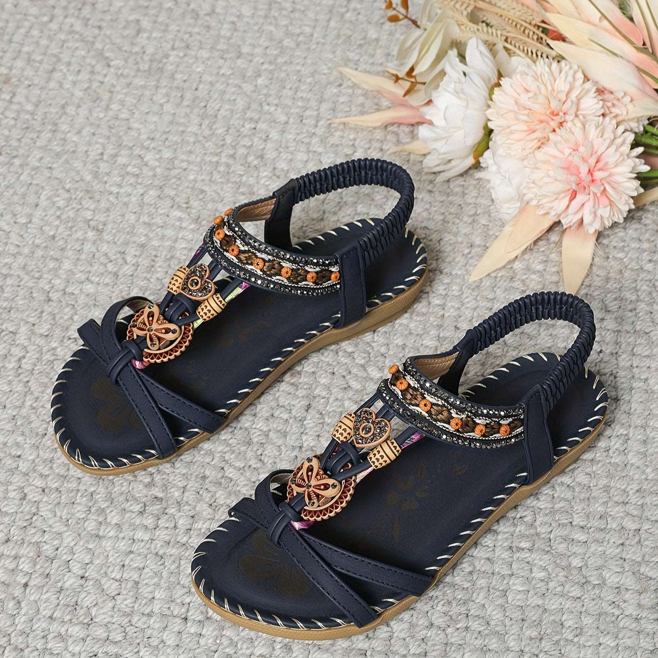 Bohemian Thong Sandals Summer Fashion Flowers Flat Beach Shoes For Women - MarketDomez