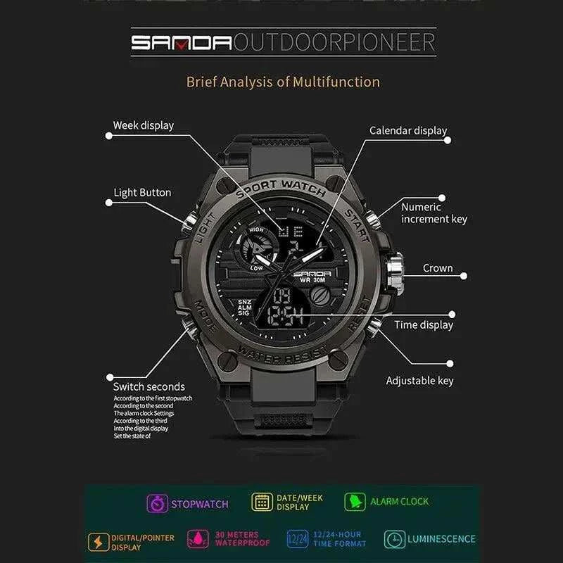 Watch SANDA Top Luxury Watches Men Military Army Waterproof - push up rack, WIFI Repeater, Smart Watch GPS, christmas ornament ball, pet hair cleaner brush, 3m double sided tape, 4-in-1 USB C Cable, automatic toothpaste dispense, Wireless Mobile Controller - MarketDomez
