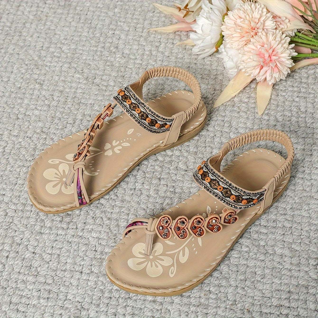 Bohemian Thong Sandals Summer Fashion Flowers Flat Beach Shoes For Women - MarketDomez