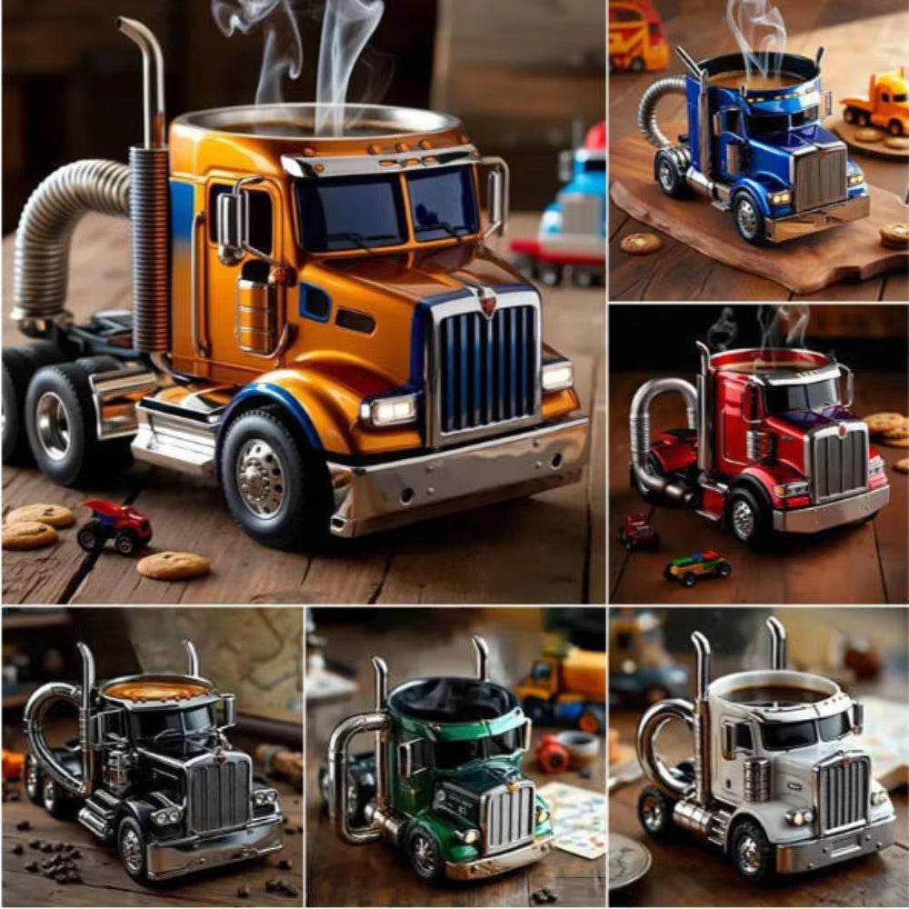 Durable Truck Coffee Mug Semi Truck Handcrafted Coffee Cup - push up rack, WIFI Repeater, Smart Watch GPS, christmas ornament ball, pet hair cleaner brush, 3m double sided tape, 4-in-1 USB C Cable, automatic toothpaste dispense, Wireless Mobile Controller -  MarketDomez