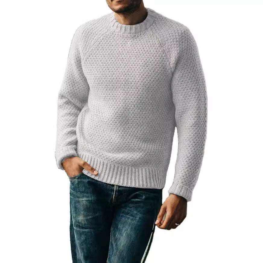 Men's Pullover Sweater Winter Casual Solid Color Round Neck Knitted Top Clothing - MarketDomez