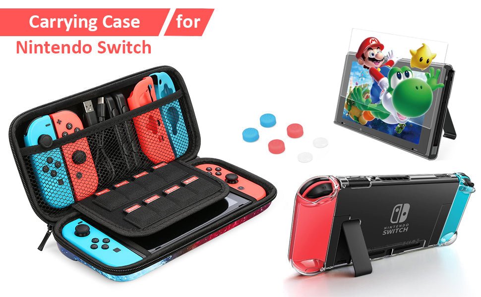 Switch Case Compatible with Nintendo Switch, 9 in 1 Accessories kit with Carrying Case - push up rack, WIFI Repeater, Smart Watch GPS, christmas ornament ball, pet hair cleaner brush, 3m double sided tape, 4-in-1 USB C Cable, automatic toothpaste dispense, Wireless Mobile Controller -  MarketDomez