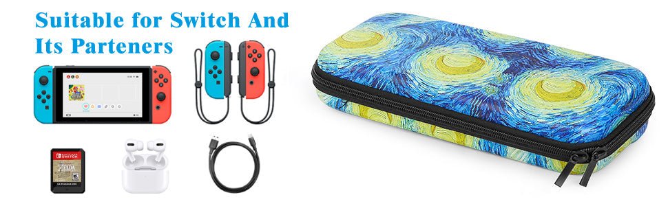 Switch Case Compatible with Nintendo Switch, 9 in 1 Accessories kit with Carrying Case - push up rack, WIFI Repeater, Smart Watch GPS, christmas ornament ball, pet hair cleaner brush, 3m double sided tape, 4-in-1 USB C Cable, automatic toothpaste dispense, Wireless Mobile Controller -  MarketDomez