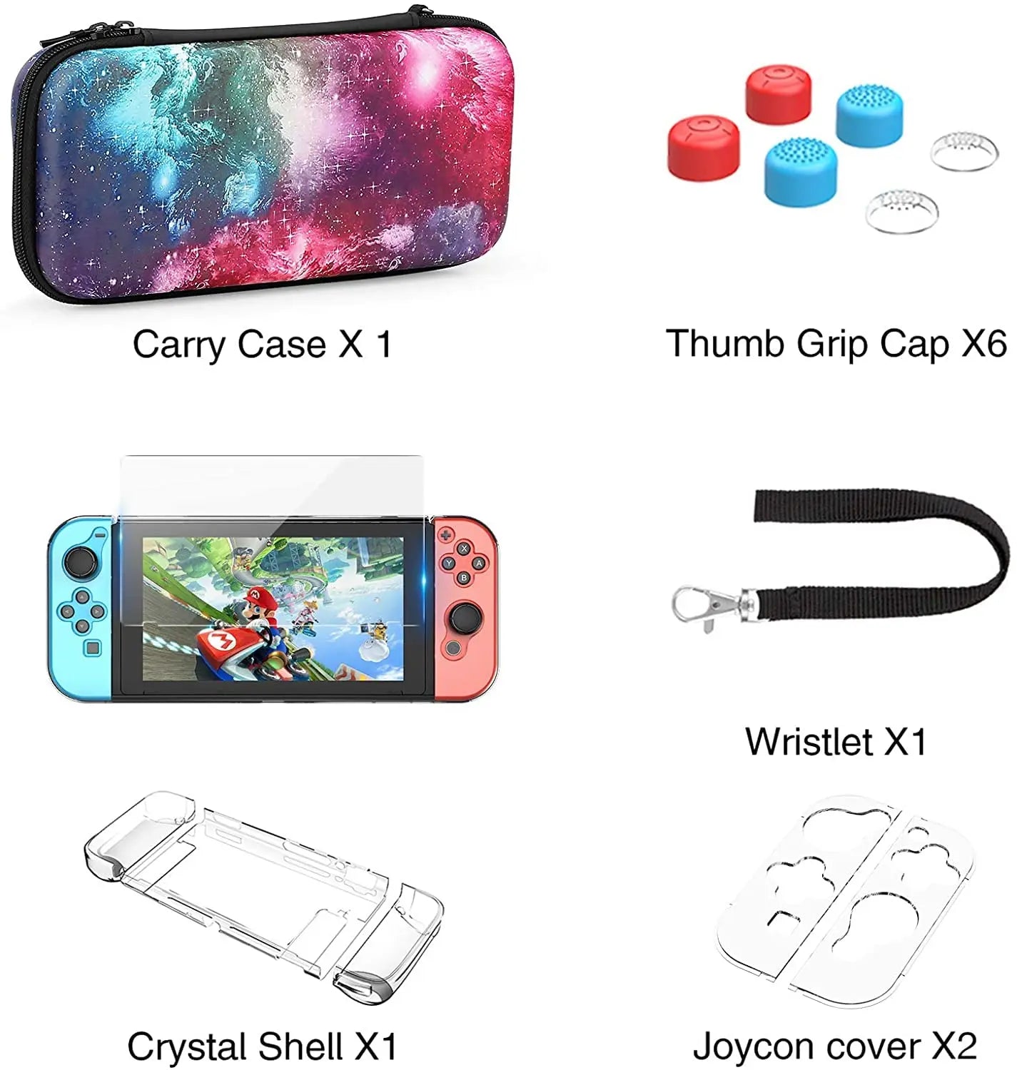 Switch Case Compatible with Nintendo Switch, 9 in 1 Accessories kit with Carrying Case - push up rack, WIFI Repeater, Smart Watch GPS, christmas ornament ball, pet hair cleaner brush, 3m double sided tape, 4-in-1 USB C Cable, automatic toothpaste dispense, Wireless Mobile Controller -  MarketDomez