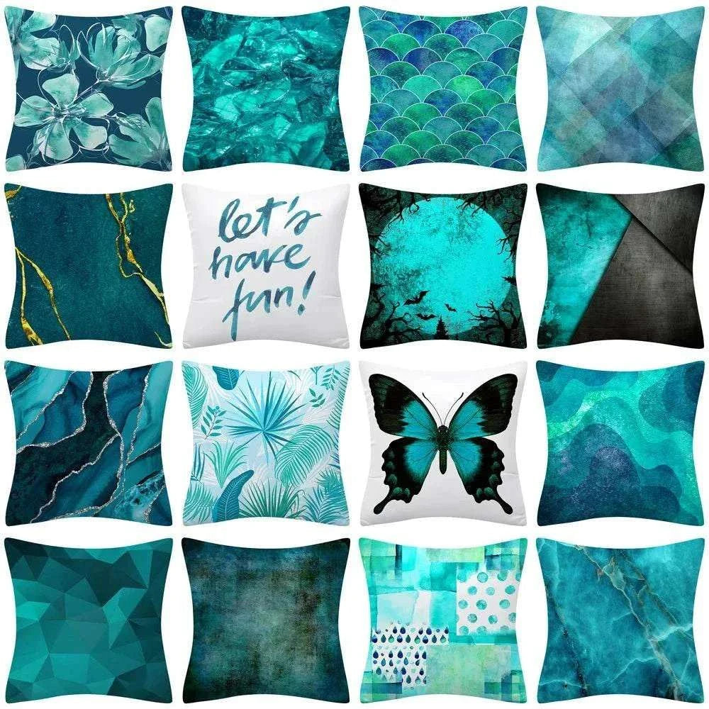 Teal Blue Green Pillow Cover Sofa or Bed Butterfly Home Decoration - MarketDomez