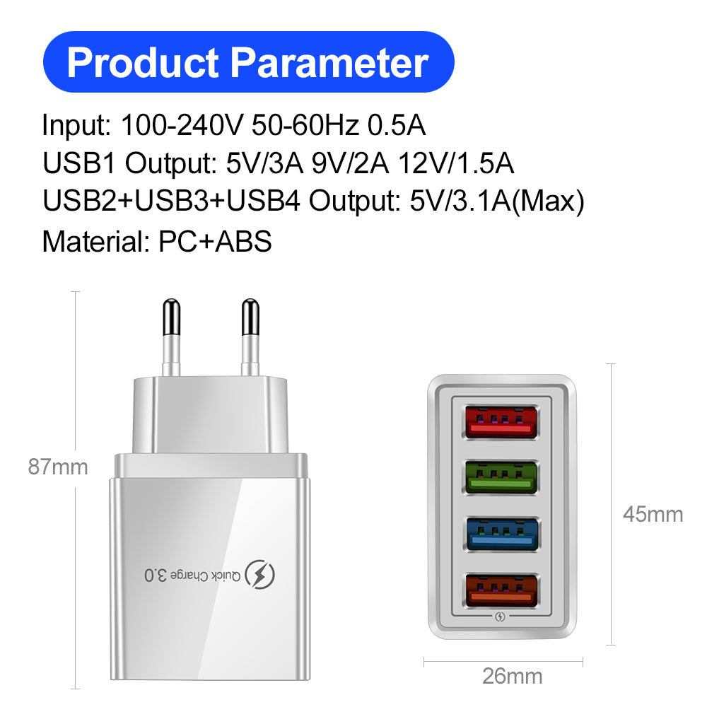 USB Charger Quick Charge 3.0 4 Phone Adapter For Tablet Portable Wall Mobile Charger Fast Charger - push up rack, WIFI Repeater, Smart Watch GPS, christmas ornament ball, pet hair cleaner brush, 3m double sided tape, 4-in-1 USB C Cable, automatic toothpaste dispense, Wireless Mobile Controller -  MarketDomez